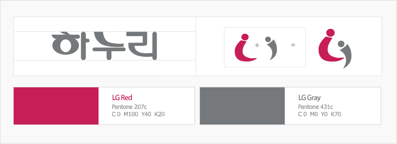 하누리 심볼소개 칼라는 LG Red Pantone 207c C 0  M100  Y40  K20 / LG Gray Pantone 431c C 0  M0  Y0  K70